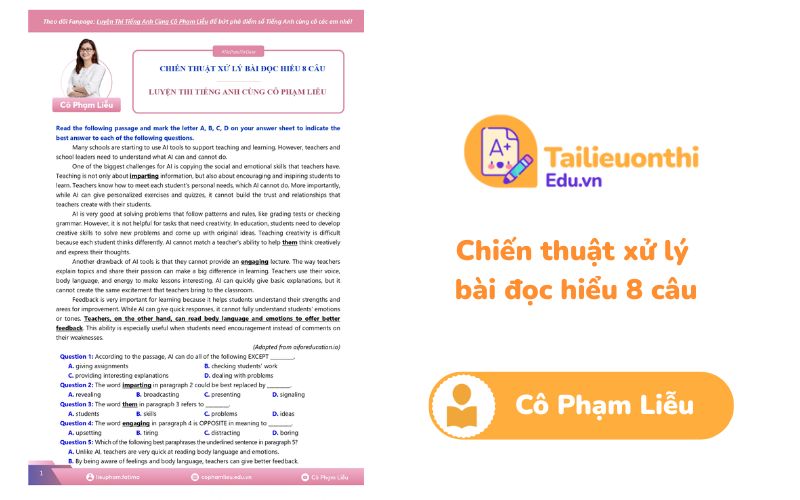 Chiến thuật xử lý bài đọc hiểu 8 câu Cô Phạm Liễu