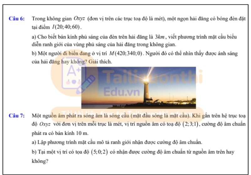 Bài tập toán thực tế 12: Phương trình mặt cầu
