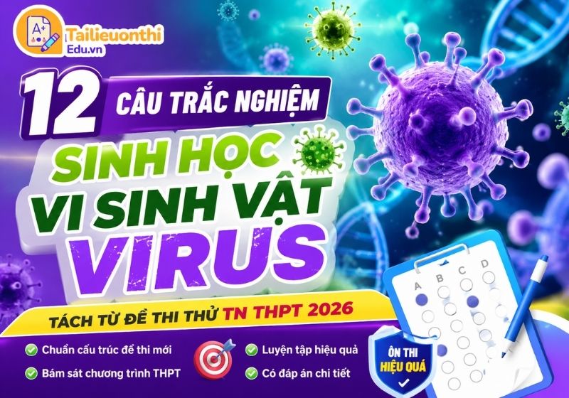 12 Câu Trắc Nghiệm Sinh Học Vi Sinh Vật Virus - Tách Từ Đề Thi Thử TN THPT 2026