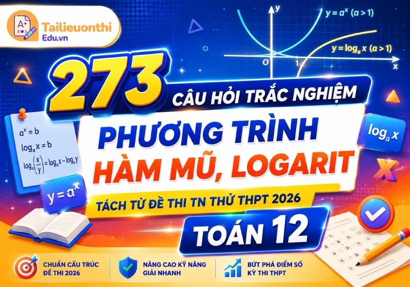 273 Câu Hỏi Trắc Nghiệm Phương Trình Hàm Mũ, Logarit - Tách Từ Đề Thi TN Thử THPT 2026