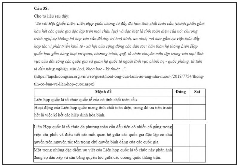 Bài tập trắc nghiệm đúng sai