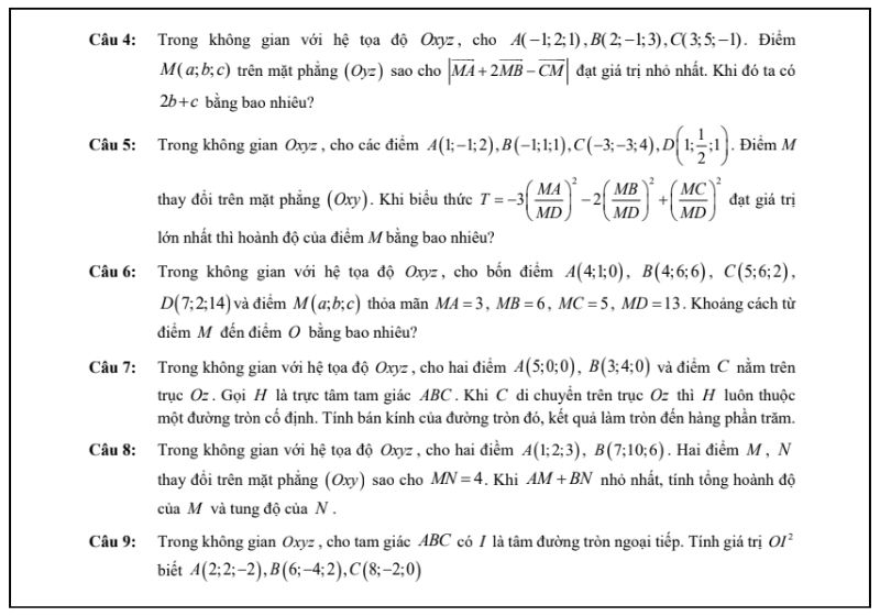 Bài tập tự luận: Phần 3. Biểu thức tọa độ của các phép toán