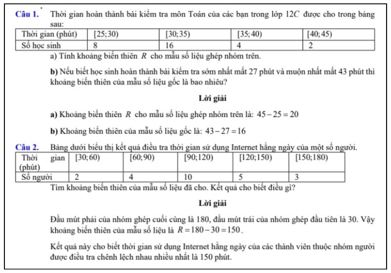 Ví dụ về Phần 1: KHOẢNG BIẾN THIÊN VÀ KHOẢNG TỨ PHÂN VỊ
