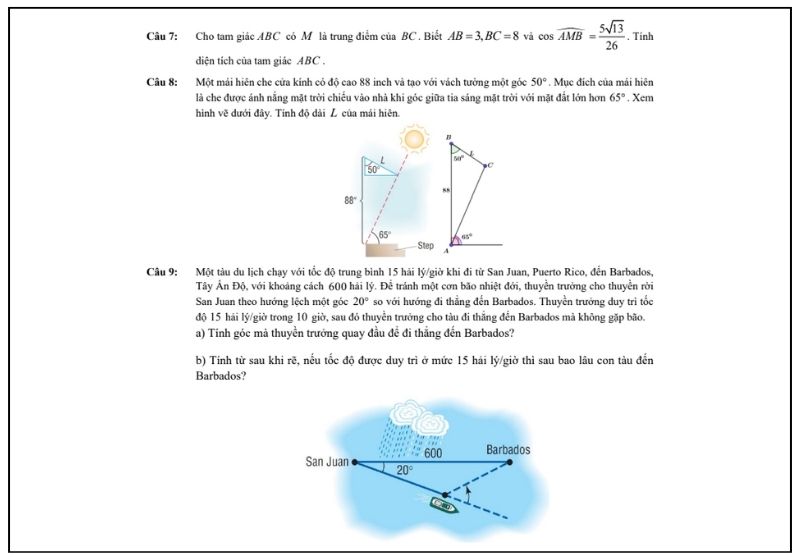 Bài tập Phần 2: Hệ thức lượng trong tam giác Toán 10
