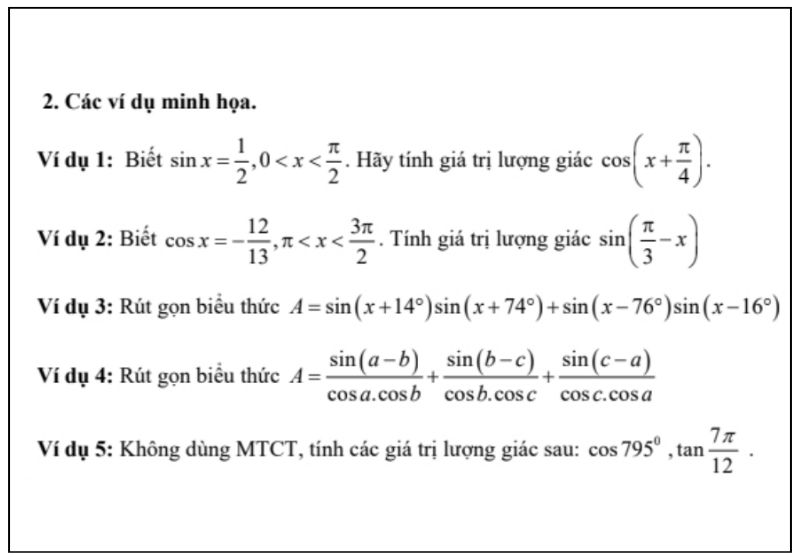 Ví dụ Dạng 1: Sử dụng công thức cộng