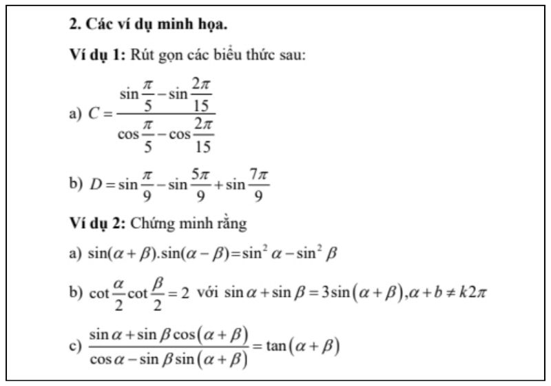 Ví dụ Dạng 3: Công thức biến đổi tổng thành tích và tích thành tổng