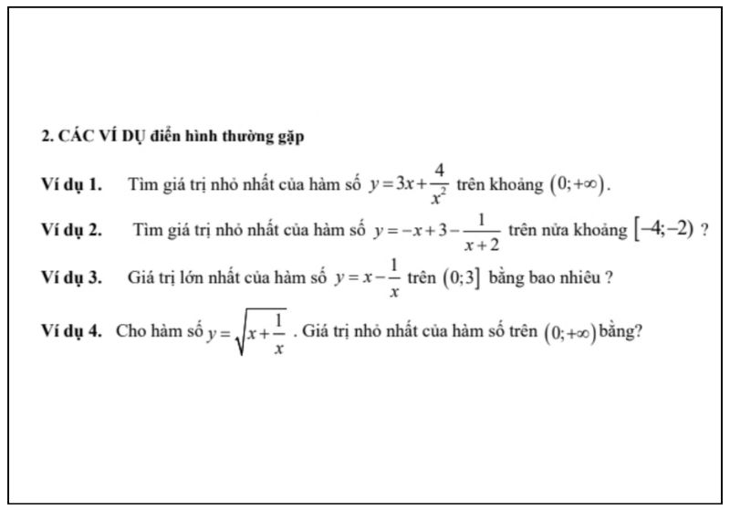 Ví dụ: Dạng 3: Tìm GTLN, GTNN trên khoảng $(a;b)$