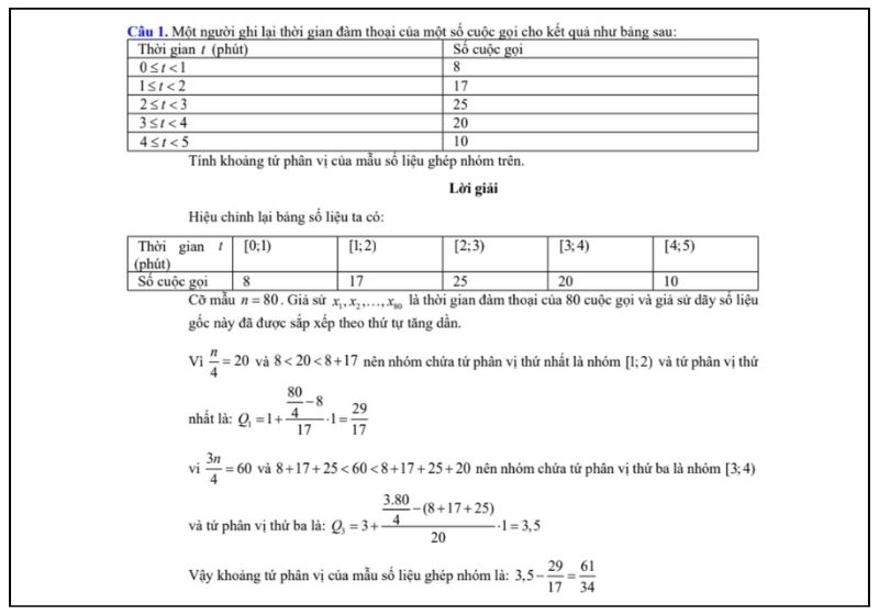Dạng xác định Khoảng tứ phân vị