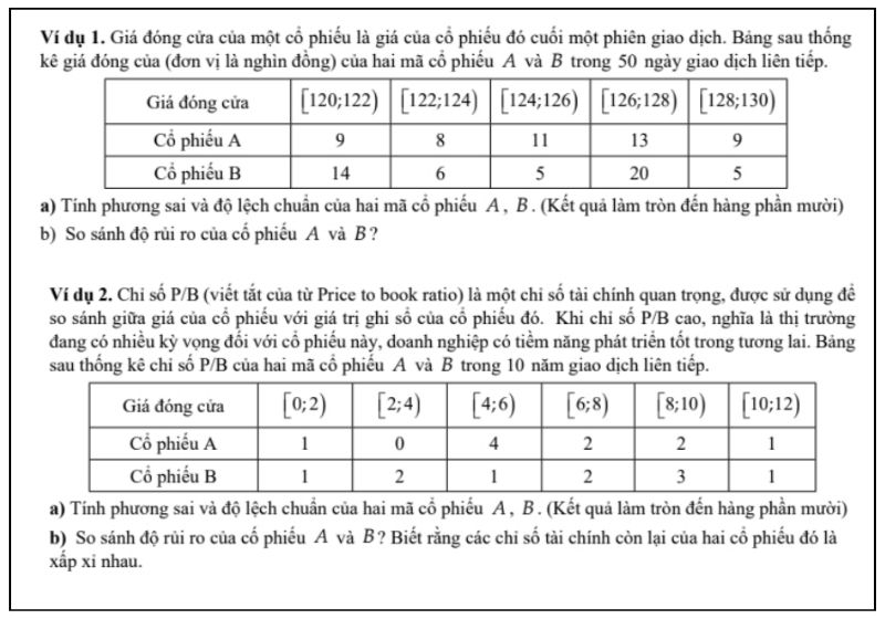 Ví dụ về Dạng 3: Sử dụng phương sai, độ lệch chuẩn đo độ rủi ro